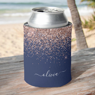 Rafraîchisseur Pour Canette Rose Gold Pailleté Rose Clair Monogram Bleu Marine