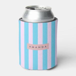 Rafraîchisseur Pour Canette Rose pastel et rayures bleues personnalisées