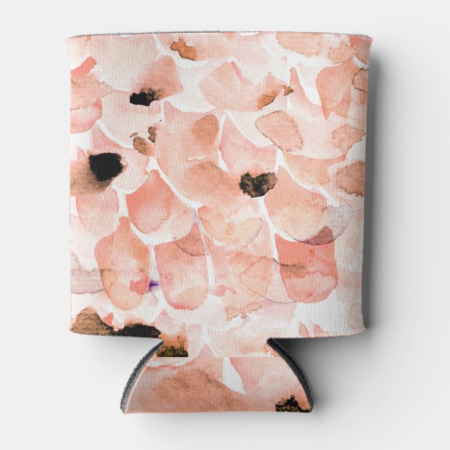 Rafraîchisseur Pour Canette Rose, pivoine, feuille, motif aquarelle. (Devant)