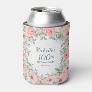 Rafraîchisseur Pour Canette Roses Florales Aquarelle Rose Nom 100e Anniversair