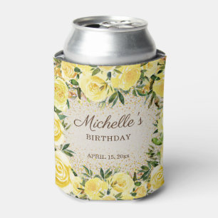 Rafraîchisseur Pour Canette Roses Florales Jaunes Paillettes Dorées Anniversai
