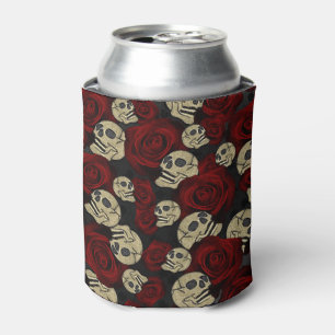 Rafraîchisseur Pour Canette Roses Rouges & Crânes Floral Gothique Gris Noir