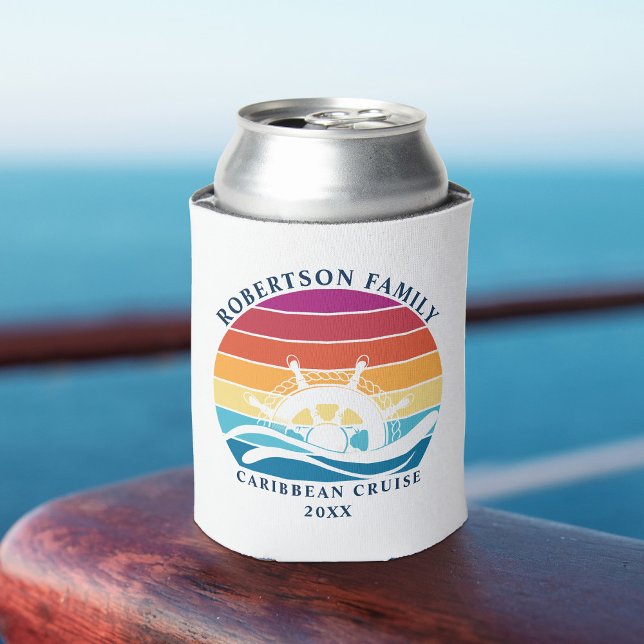 Rafraîchisseur Pour Canette Roue de bateau de croisière Retro Sunset Family (Créateur téléchargé)