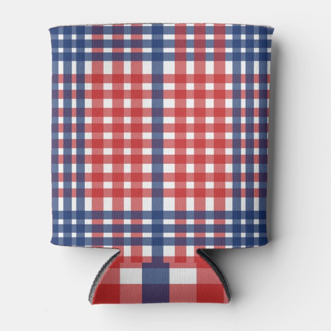 Rafraîchisseur Pour Canette Rouge blanc et bleu En vichy plaid (Devant)