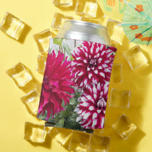 Rafraîchisseur Pour Canette Rouge et Blanc Dahlia Floral Can Cooler