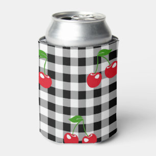 Rafraîchisseur Pour Canette Rouge rétro Cerisier Noir Blanc Buffalo Plaid En v