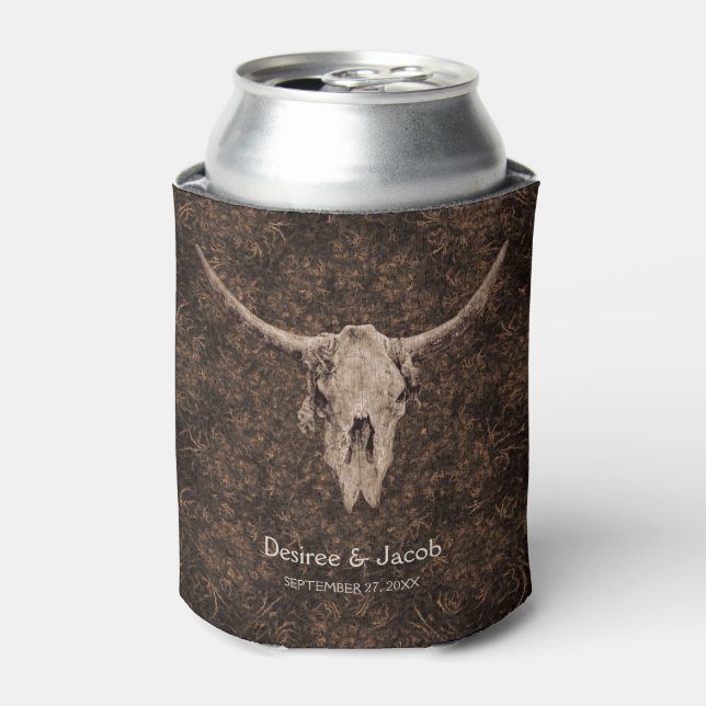 Rafraîchisseur Pour Canette Rustic Elegant Wedding Brown Western Bull Skull (Can devant)
