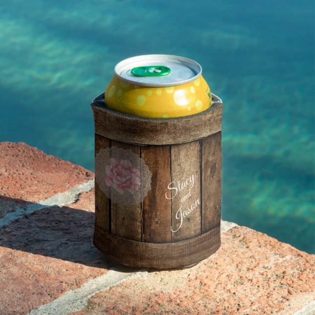 Rafraîchisseur Pour Canette Rustic Grange Bois & Dentelle Mariage Faveur (Piscine in situ)