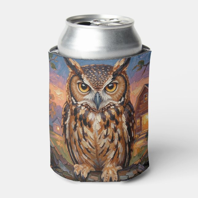 Rafraîchisseur Pour Canette Rustic Impasto Great Horned Owl  (Can devant)
