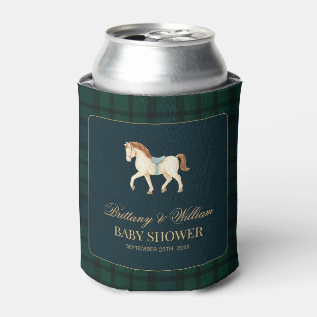 Rafraîchisseur Pour Canette Rustic Tartan Plaid Horse Baby Shower  (Can devant)