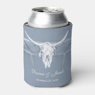 Rafraîchisseur Pour Canette Rustique Dusty Bleu Blanc Vache Occidentale Mariag