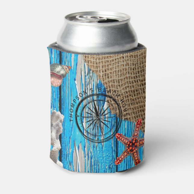 Rafraîchisseur Pour Canette Rustique Nautique Bleu Burlap Starfish (Can Dos)