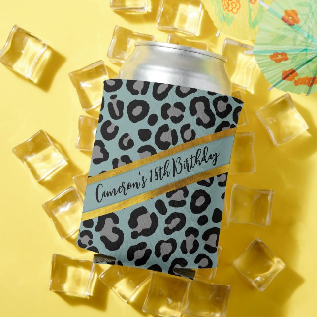 Rafraîchisseur Pour Canette Sage Green Leopard Girly Cheetah Nom personnalisé (Été in situ)