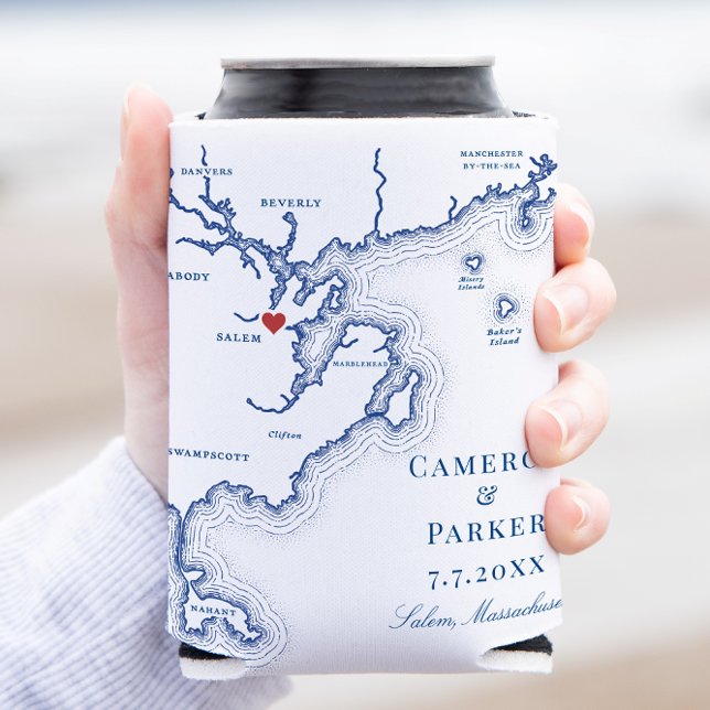 Rafraîchisseur Pour Canette Salem MA Carte Elégante Marine Blue Wedding Favori (Salem MA Map Wedding Favor Can Coozie Can Cooler elegant navy blue from Coastal Map Designs)