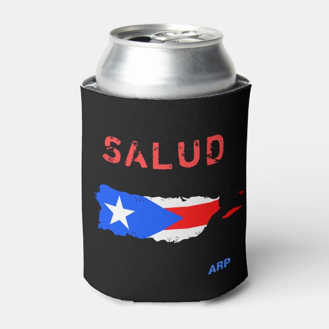 Rafraîchisseur Pour Canette *~* SALUD Grunge Porto Rico Drapeau noir (Can devant)