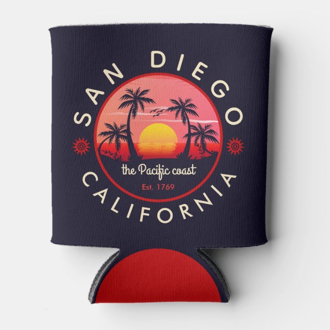 Rafraîchisseur Pour Canette San Diego Beach California Retro Sunset Souvenir (Devant)