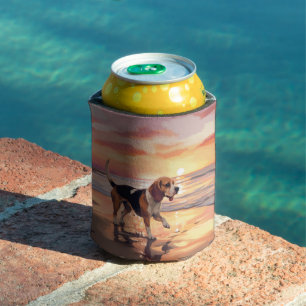 Rafraîchisseur Pour Canette Sandy Paws Beagle Chien sur la Plage au Coucher du