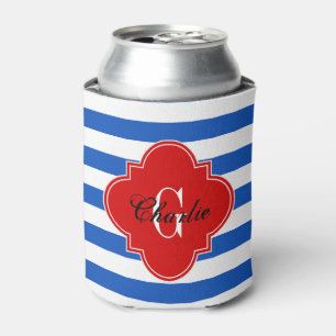 Rafraîchisseur Pour Canette Saphir Bleu Wt Rayure Horizontale Monogramme Nom I
