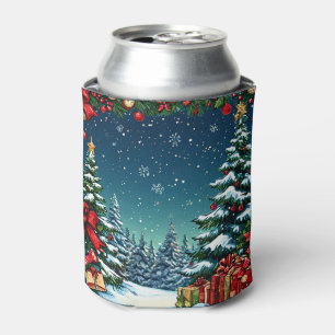 Rafraîchisseur Pour Canette Scène de Noël festive avec des arbres neigeux