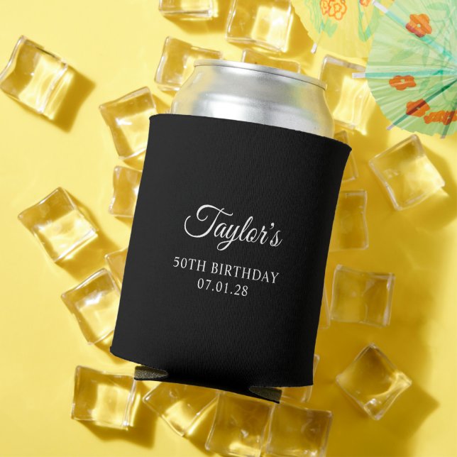 Rafraîchisseur Pour Canette Script élégant noir et blanc 50e anniversaire (Été in situ)