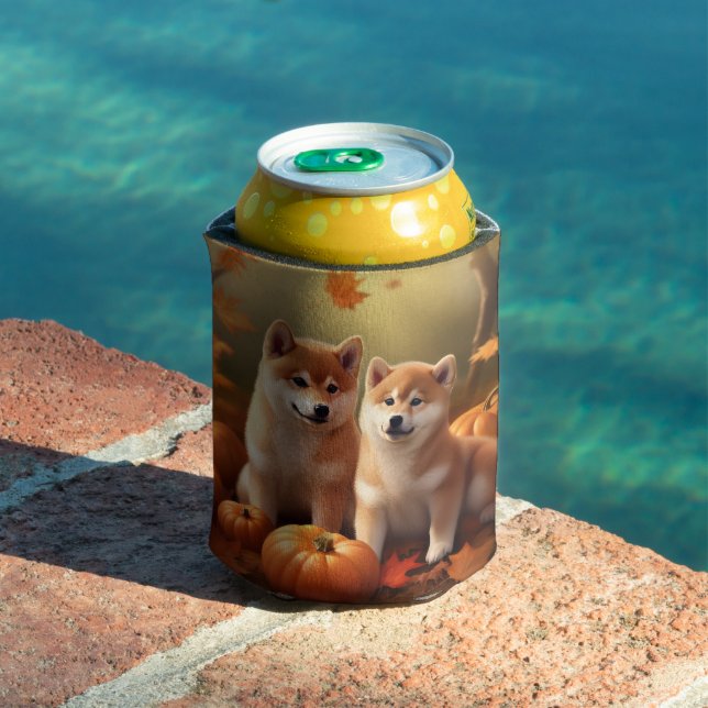 Rafraîchisseur Pour Canette Shiba Inu Chiot Automne Citrouille de plaisir (Piscine in situ)