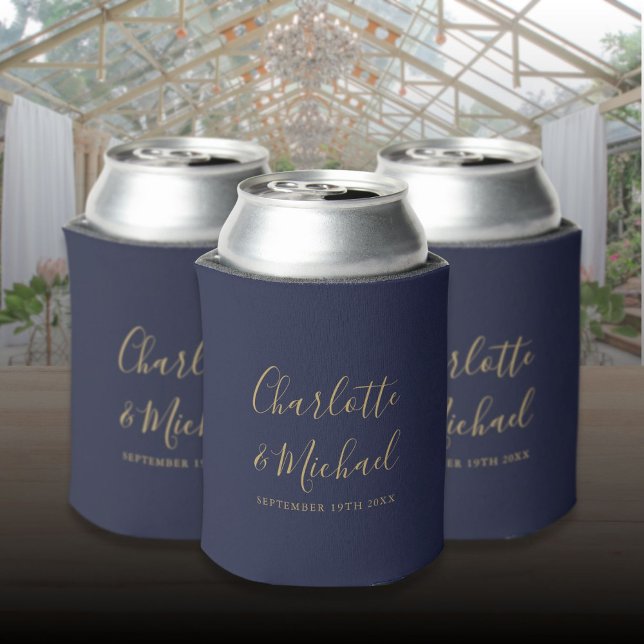 Rafraîchisseur Pour Canette Signature Script Marine Blue Gold Mariage Can Cool (Signature Script Navy Blue Gold Wedding Can Cooler)