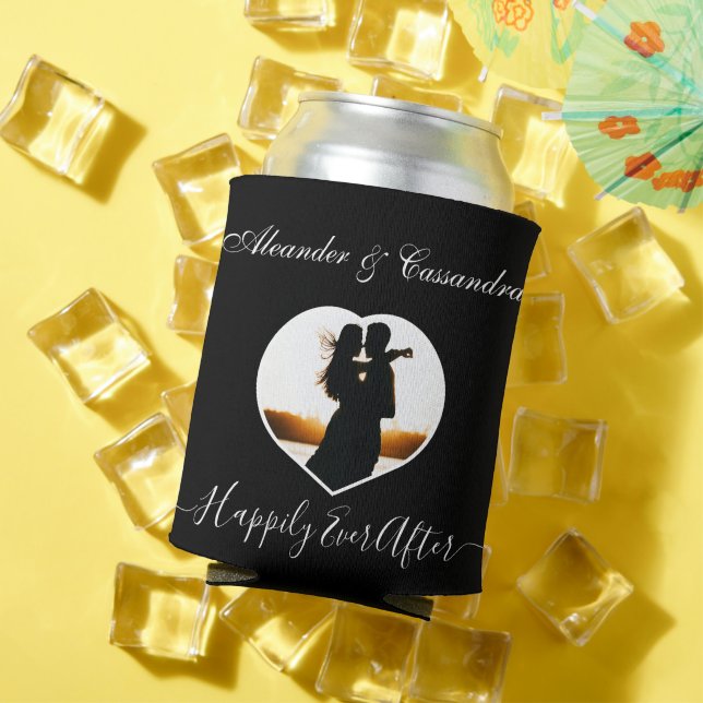 Rafraîchisseur Pour Canette Simple Elegant moderne noir blanc mariage photo (Été in situ)