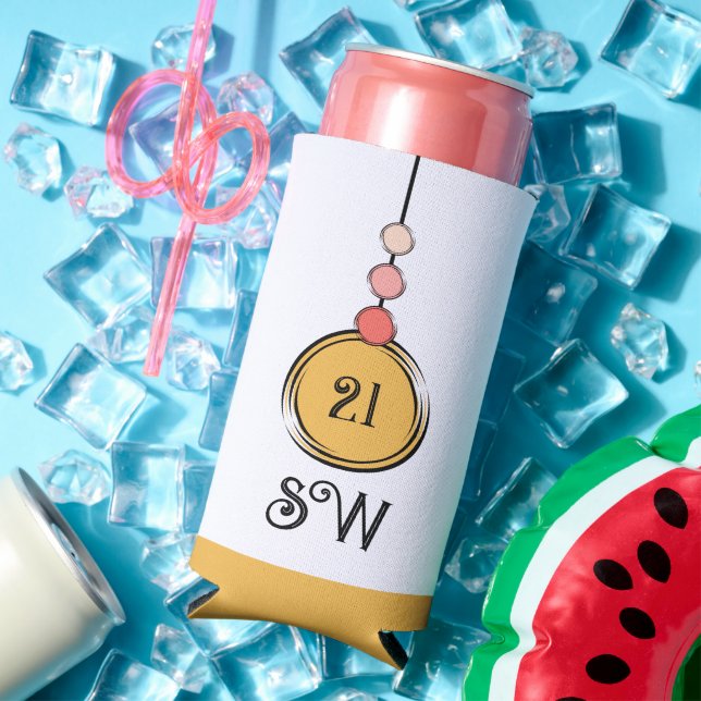 Rafraîchisseur Pour Canette Slim 21 anniversaire ajouter initiales tout âge orange  (Été in situ)