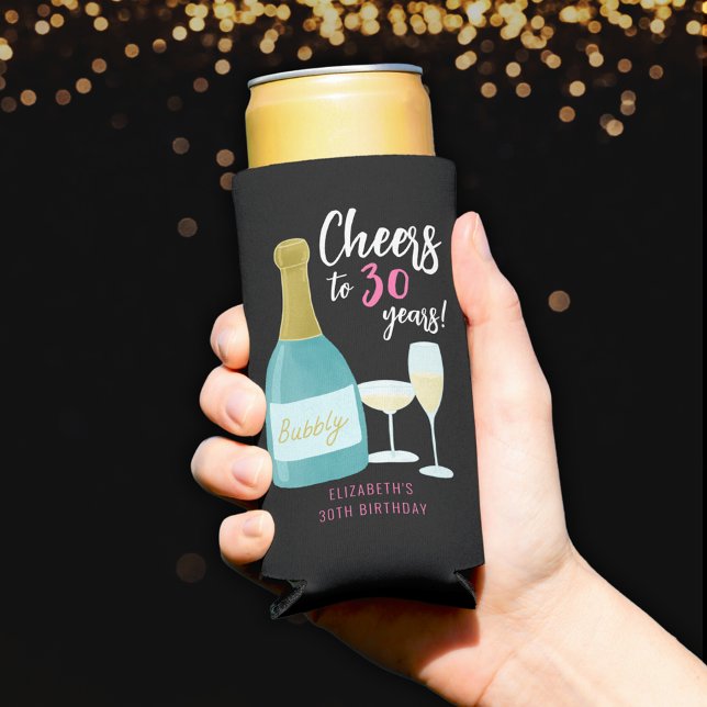 Rafraîchisseur Pour Canette Slim 30e anniversaire Cheers à 30 ans filles champagne (Fun girly 30th birthday party can coolers Cheers to 30 Years bubbles champagne fizz)
