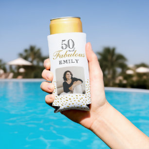 Rafraîchisseur Pour Canette Slim 50 ans et Fabuleux Paillettes Dorées Photo 50e Ann