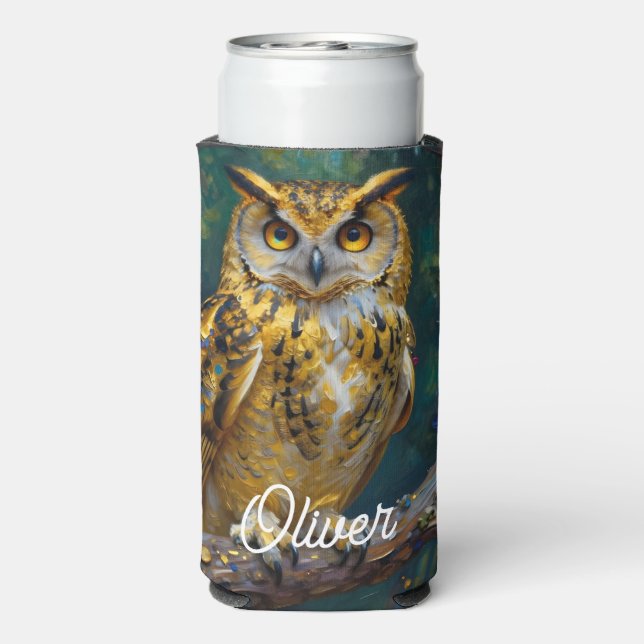 Rafraîchisseur Pour Canette Slim A Blue and Gold Majestic Owl   (Seltzer Verso)