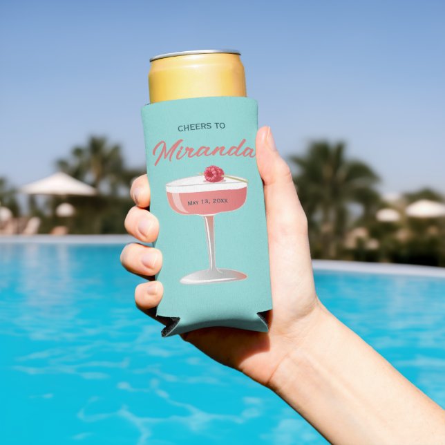 Rafraîchisseur Pour Canette Slim À la santé du cocktail à la framboise de [Nom] (Piscine in situ)
