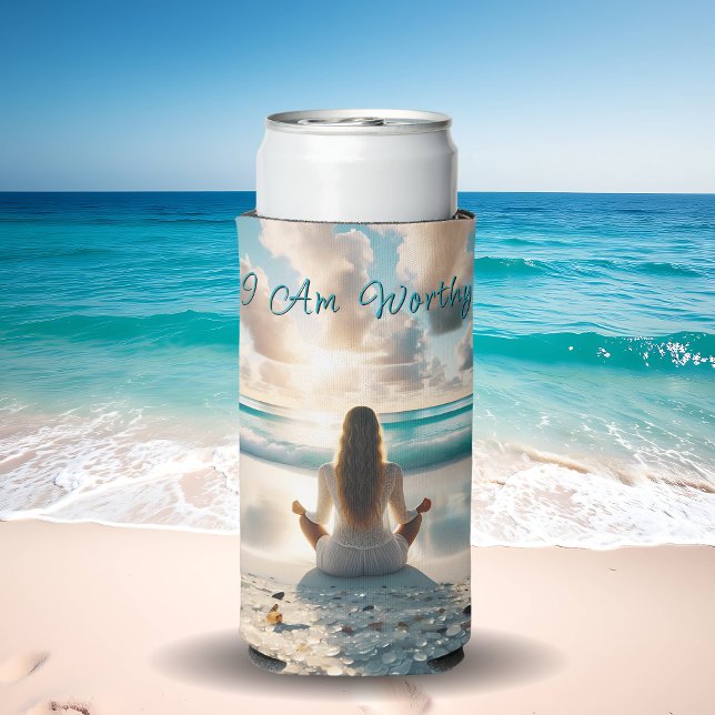 Rafraîchisseur Pour Canette Slim Affirmation positive | Je suis digne de l'amour (Créateur téléchargé)