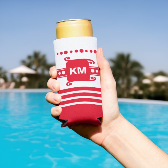 Rafraîchisseur Pour Canette Slim Ajouter les initiales points rayures détendre blan (Piscine in situ)