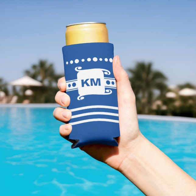 Rafraîchisseur Pour Canette Slim Ajouter les initiales points rayures détendre bleu (Piscine in situ)