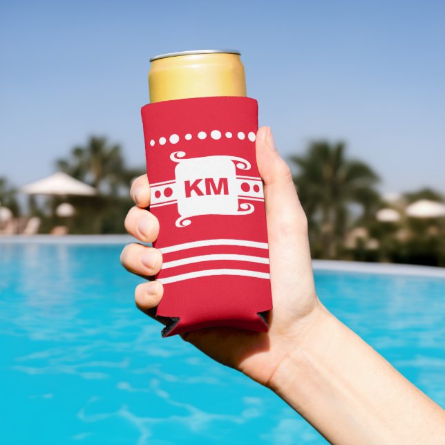 Rafraîchisseur Pour Canette Slim Ajouter les initiales points rayures détendre roug (Piscine in situ)