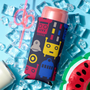 Rafraîchisseur Pour Canette Slim Alien Doodle vaisseau et Motif robotique