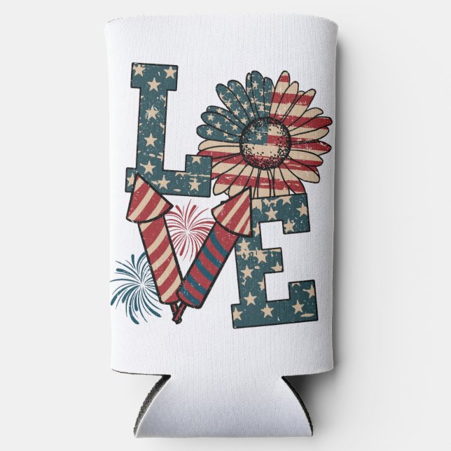 Rafraîchisseur Pour Canette Slim Amour Amérique Fête de l'Indépendance (Recto)