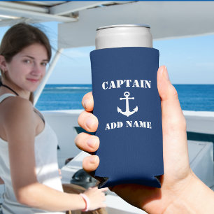 Rafraîchisseur Pour Canette Slim Ancre nautique vintage Capitaine ou nom de bateau