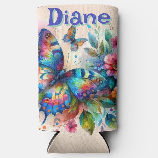 Rafraîchisseur Pour Canette Slim Aquarelle Papillon Floral Garden Personnalisé (Recto)