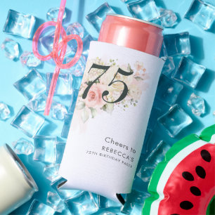 Rafraîchisseur Pour Canette Slim Aquarelle rose Floral Foliage 75ème anniversaire f