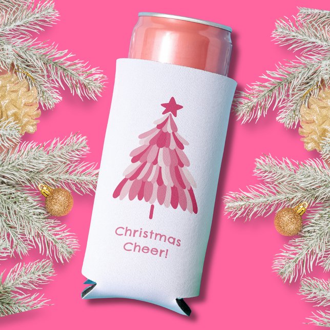 Rafraîchisseur Pour Canette Slim Arbre de Noël rose simple (Add some Christmas Cheer to your Christmas beer with our fun Holiday Season Can Cooler range. )