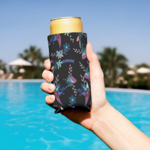 Rafraîchisseur Pour Canette Slim Arrière-plan noir motif floral