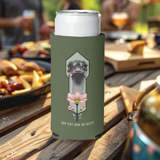 Rafraîchisseur Pour Canette Slim Autruche Rose Fleurs Vert Olive Art Déco (Créateur téléchargé)