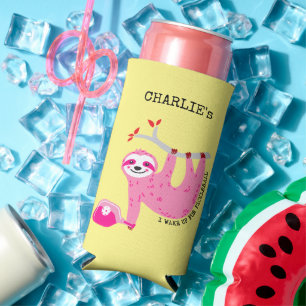 Rafraîchisseur Pour Canette Slim Avec le nom 🦥 mignon pink pickleball paresseux 🦥