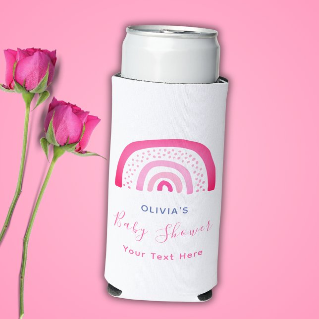 Rafraîchisseur Pour Canette Slim Baby shower arc-en-ciel rose moderne (Custom baby shower can cooler in pink rainbow design.  Customize with own text. See the full range.)