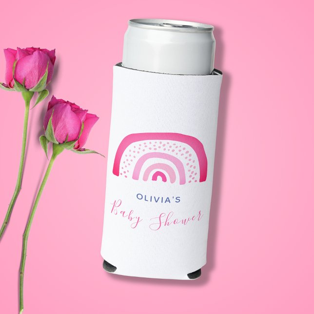 Rafraîchisseur Pour Canette Slim Baby shower moderne rose arc-en-ciel fille (Pink rainbow baby shower can cooler.  Coordinates with our matching invitations and party range.)