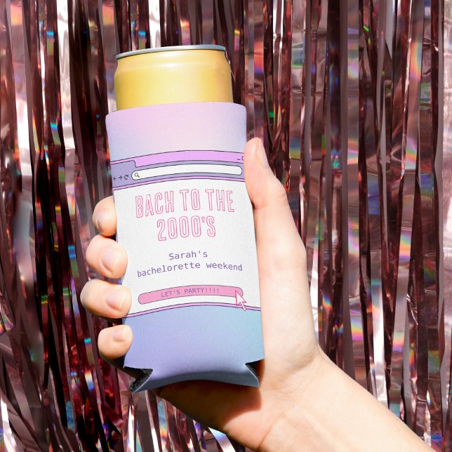 Rafraîchisseur Pour Canette Slim Bach To The 2000's Y2K Bachelorette Personnalisée (Bach To The 2000's Y2K Bachelorette Personalized Seltzer Can Cooler)