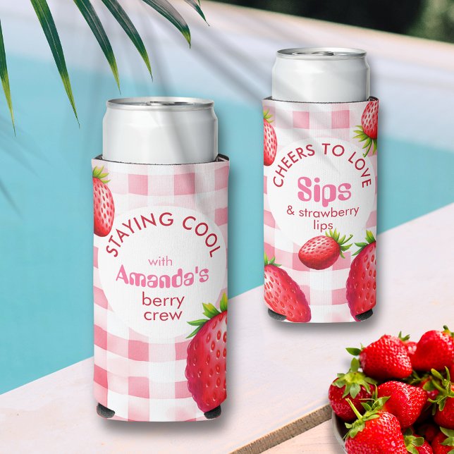 Rafraîchisseur Pour Canette Slim Bachelorette fraise Restant Cool Berry Crew (Staying Cool Brides Strawberry Crew Cooling Can Holder for Bachelorette  Party Beach Pool River Trip)