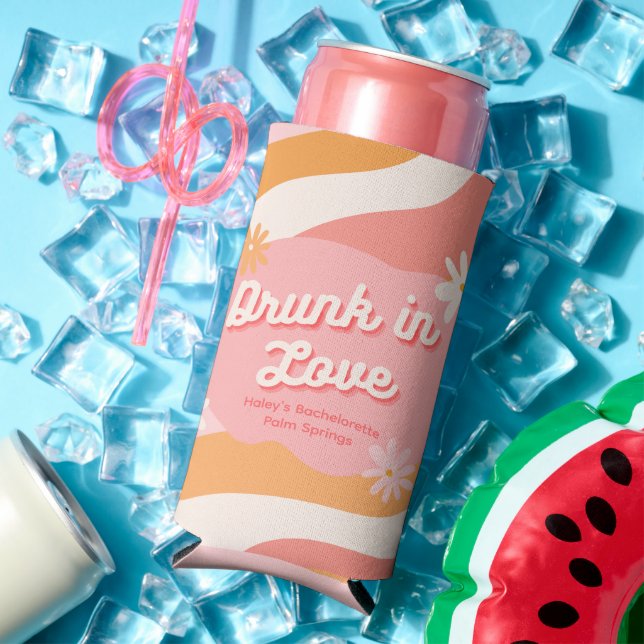 Rafraîchisseur Pour Canette Slim Bachelorette Party Retro Pink Can Cooler (Été in situ)